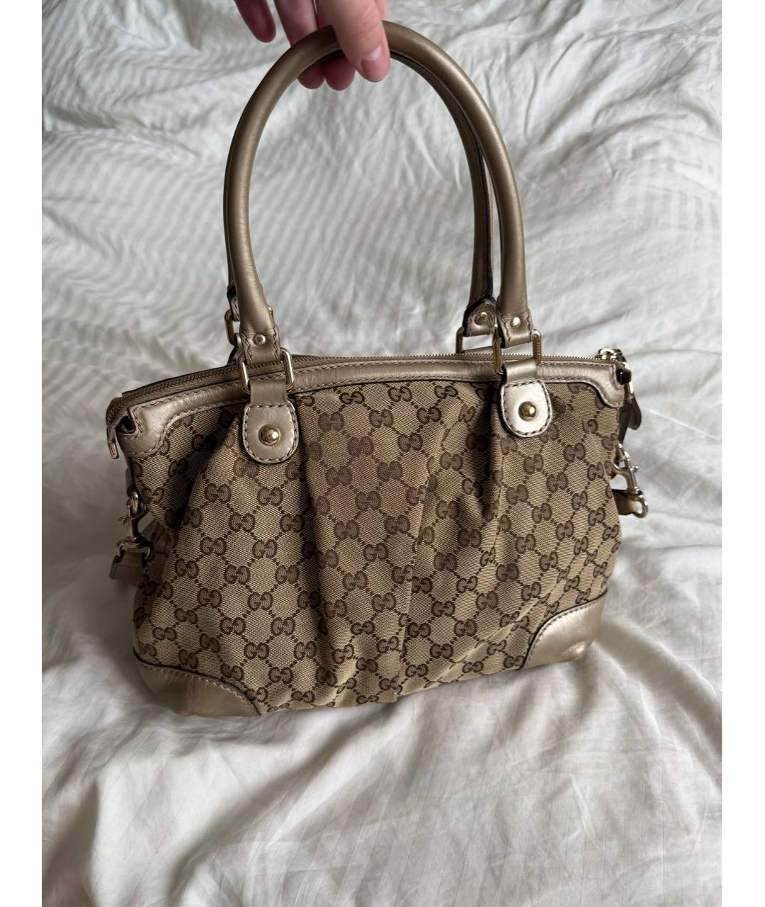 GUCCI Бежевая хлопковая сумка с короткими ручками, фото 2