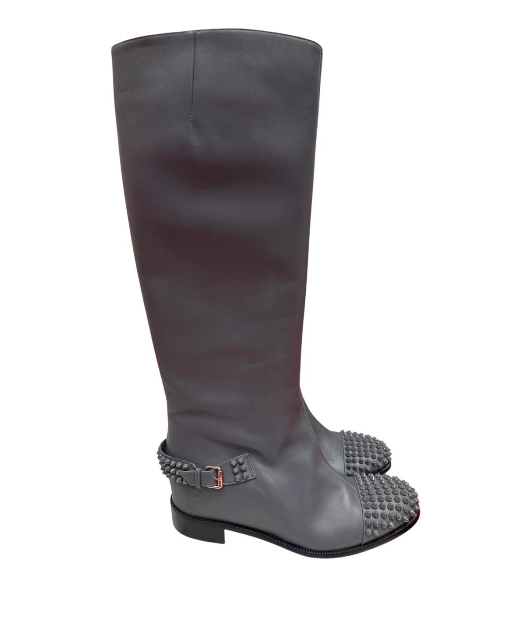 CHRISTIAN LOUBOUTIN Серые кожаные сапоги, фото 1