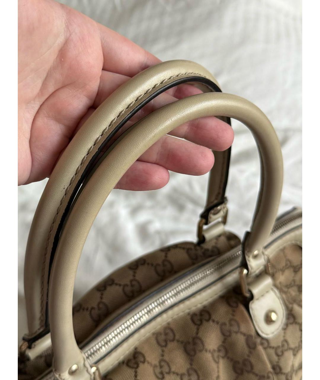 GUCCI Коричневая тканевая сумка с короткими ручками, фото 4