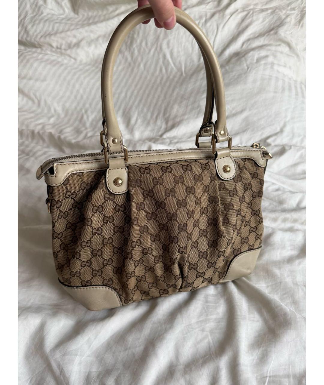 GUCCI Коричневая тканевая сумка с короткими ручками, фото 2