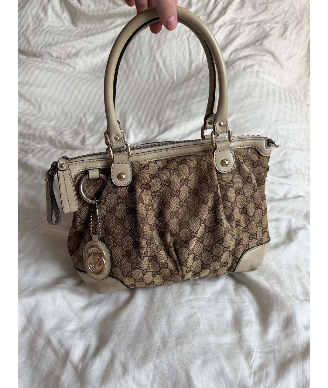 GUCCI Коричневая тканевая сумка с короткими ручками, фото 9