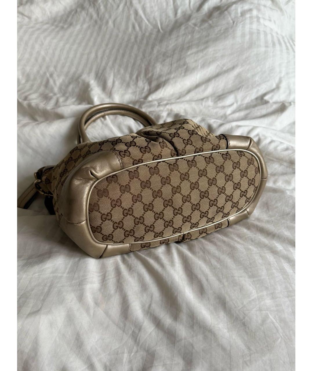 GUCCI Коричневая тканевая сумка с короткими ручками, фото 3