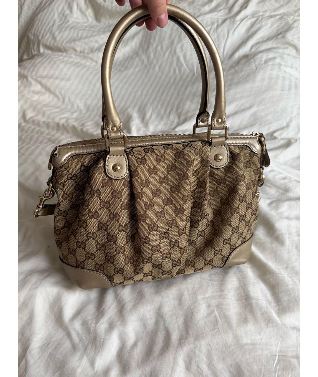 GUCCI Коричневая тканевая сумка с короткими ручками, фото 2
