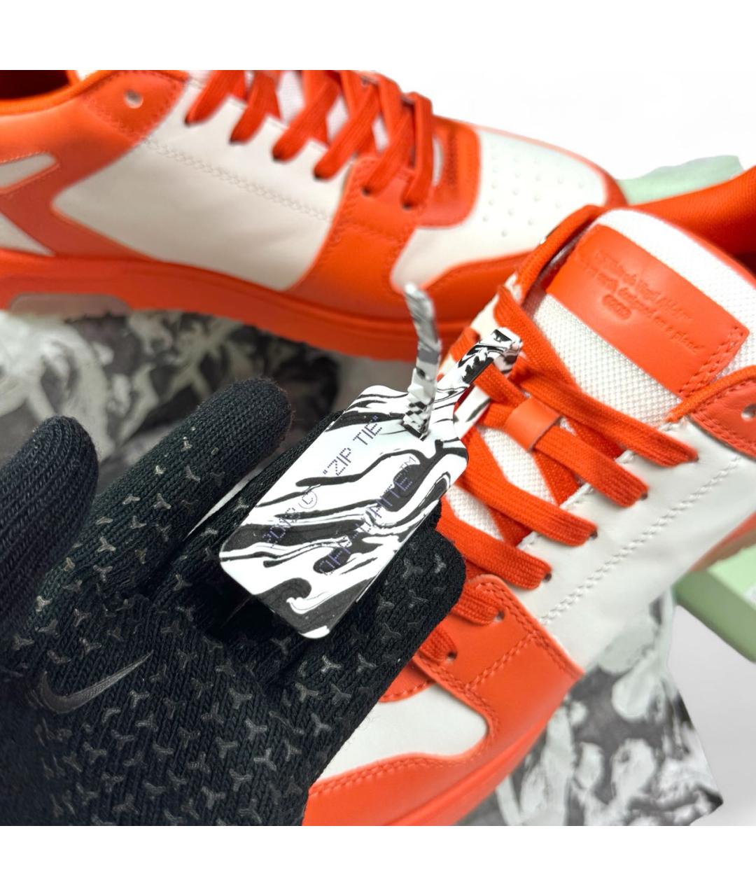 OFF-WHITE Оранжевые кожаные низкие кроссовки / кеды, фото 7
