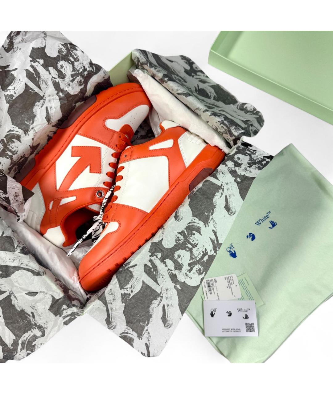 OFF-WHITE Оранжевые кожаные низкие кроссовки / кеды, фото 3