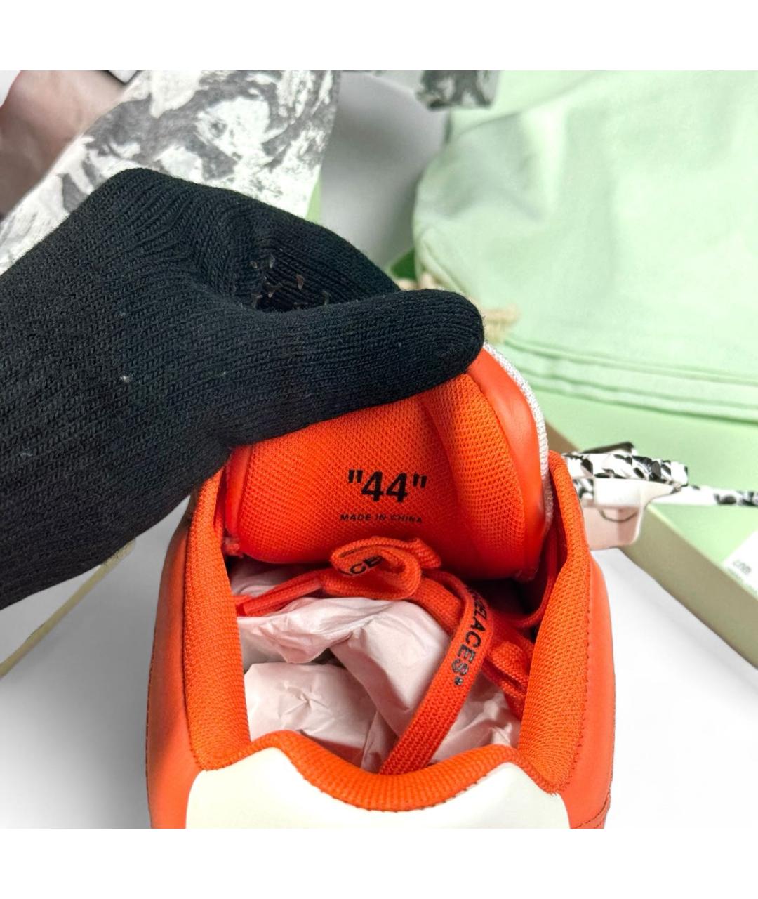 OFF-WHITE Оранжевые кожаные низкие кроссовки / кеды, фото 4