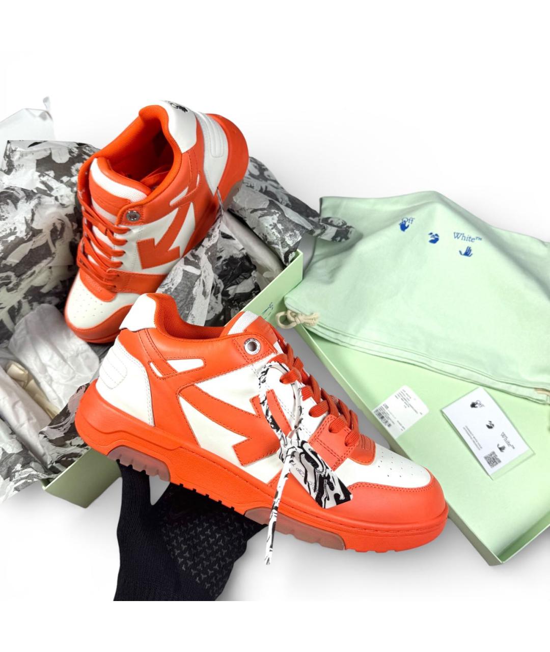 OFF-WHITE Оранжевые кожаные низкие кроссовки / кеды, фото 9