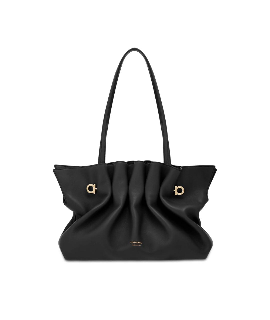 FERRAGAMO Черная кожаная сумка тоут, фото 1