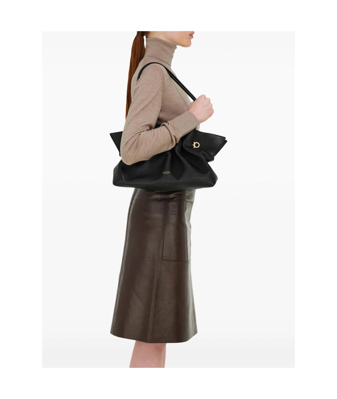 FERRAGAMO Черная кожаная сумка тоут, фото 3