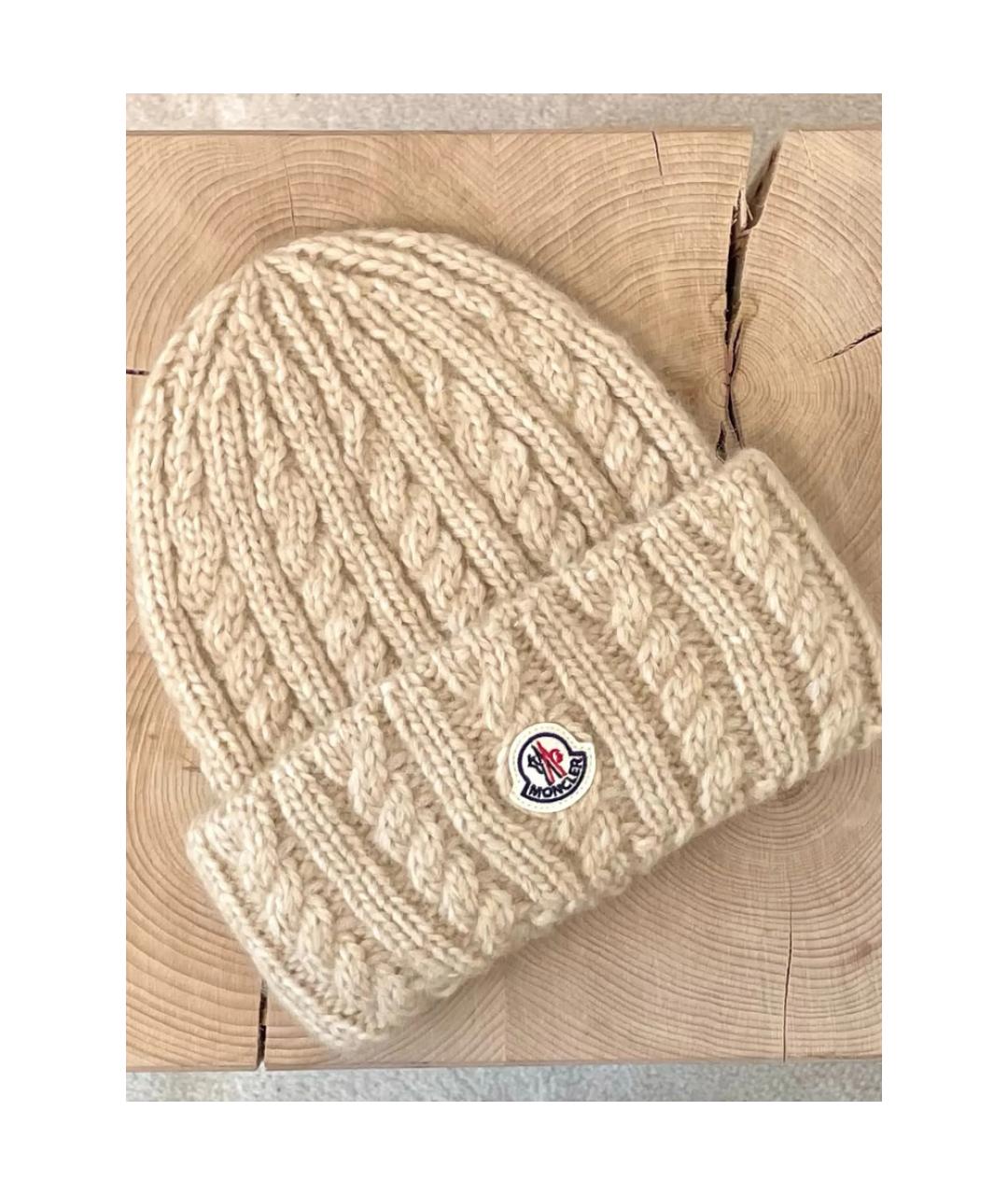 MONCLER Бежевая шерстяная шапка, фото 2