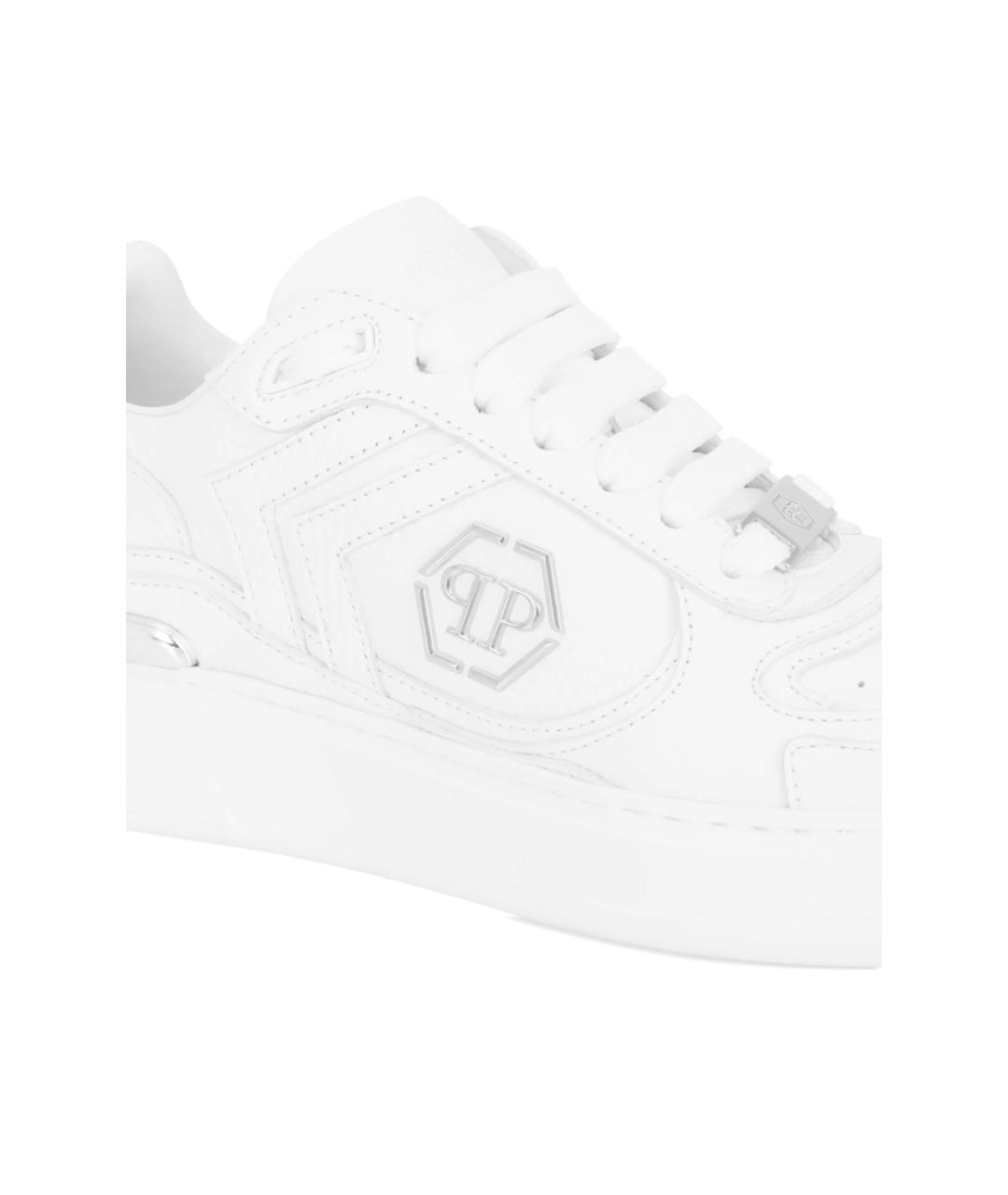 PHILIPP PLEIN Белые кожаные низкие кроссовки / кеды, фото 2