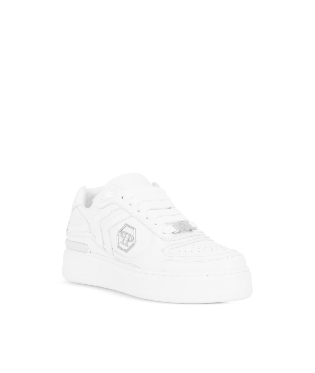 PHILIPP PLEIN Белые кожаные низкие кроссовки / кеды, фото 3