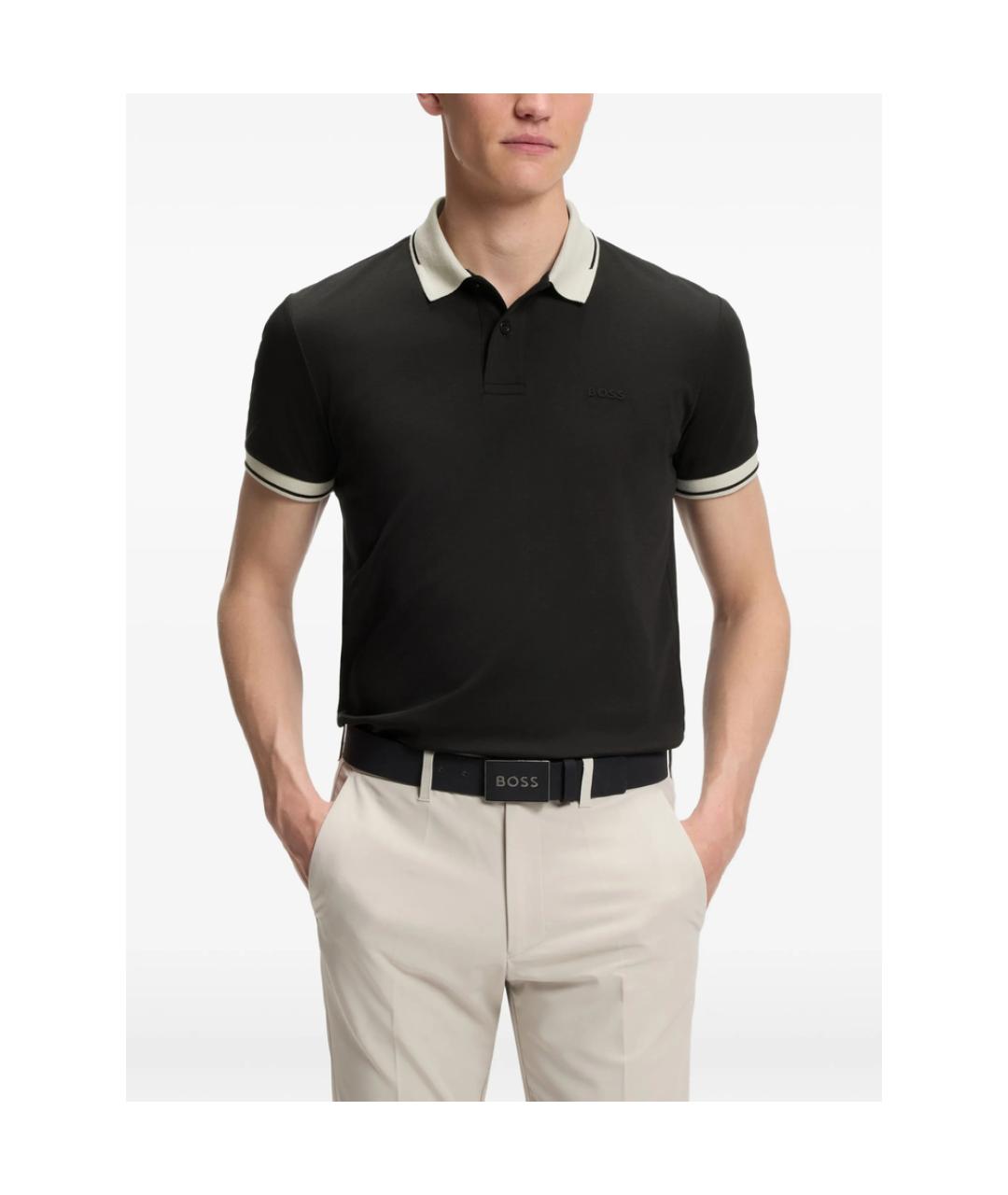 HUGO BOSS Черное хлопковое поло с коротким рукавом, фото 4