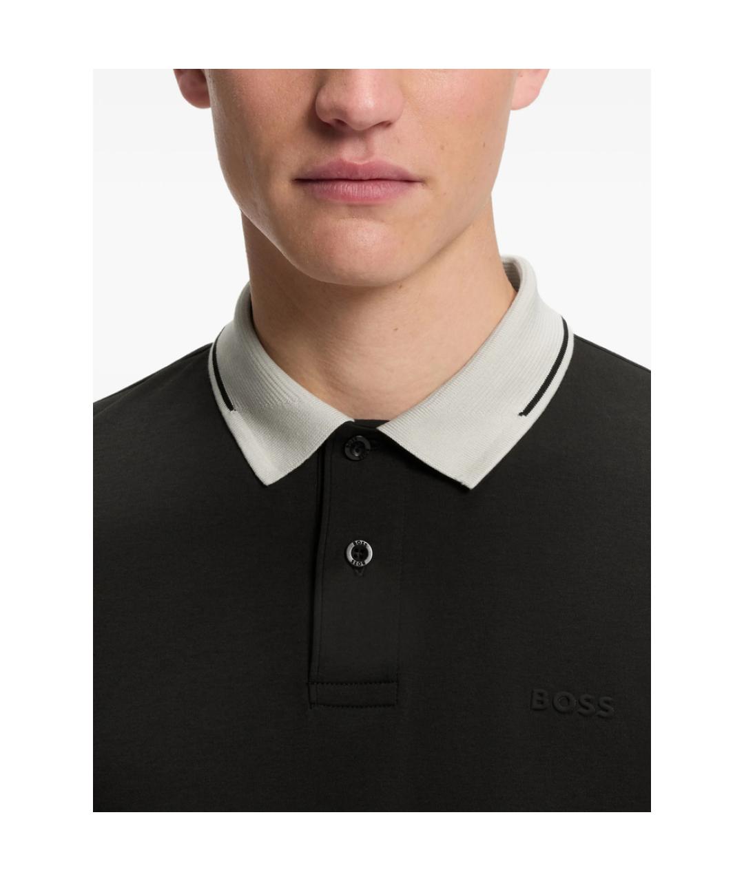 HUGO BOSS Черное хлопковое поло с коротким рукавом, фото 2