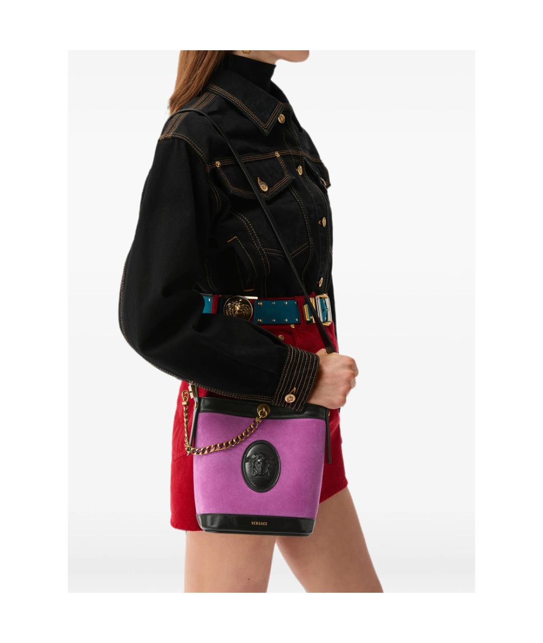 VERSACE Фиолетовая тканевая сумка через плечо, фото 4