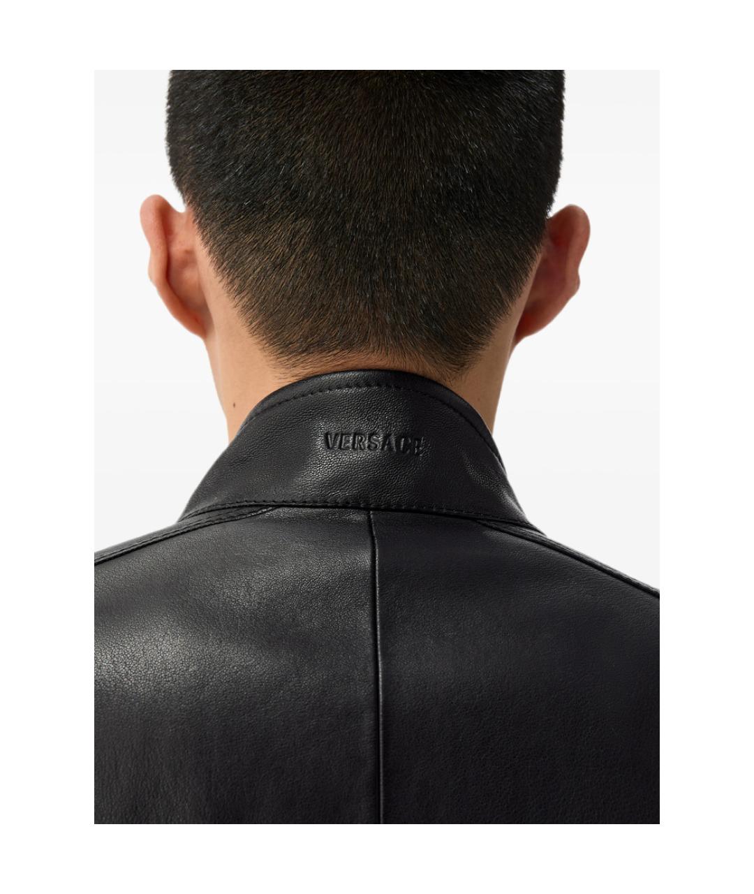 VERSACE Черная кожаная куртка, фото 4
