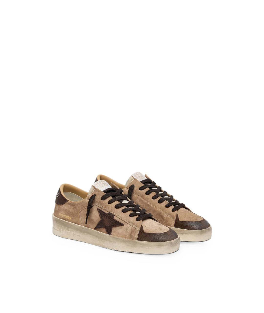 GOLDEN GOOSE Бежевые кожаные низкие кроссовки / кеды, фото 5