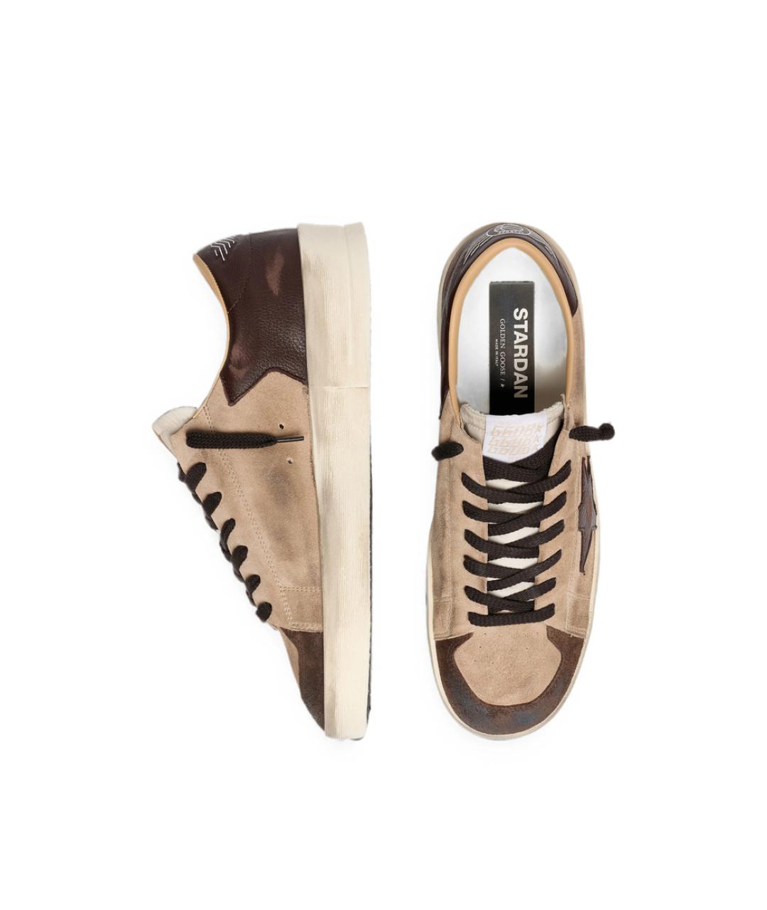 GOLDEN GOOSE Бежевые кожаные низкие кроссовки / кеды, фото 3