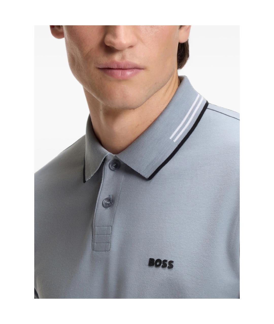 HUGO BOSS Серое хлопковое поло с коротким рукавом, фото 3