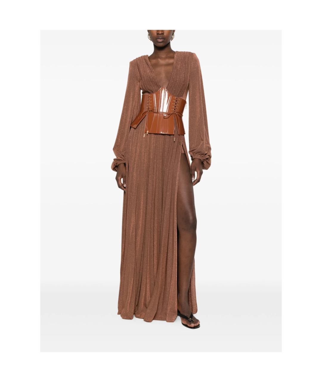 ELISABETTA FRANCHI Коричневое полиэстеровое вечернее платье, фото 5