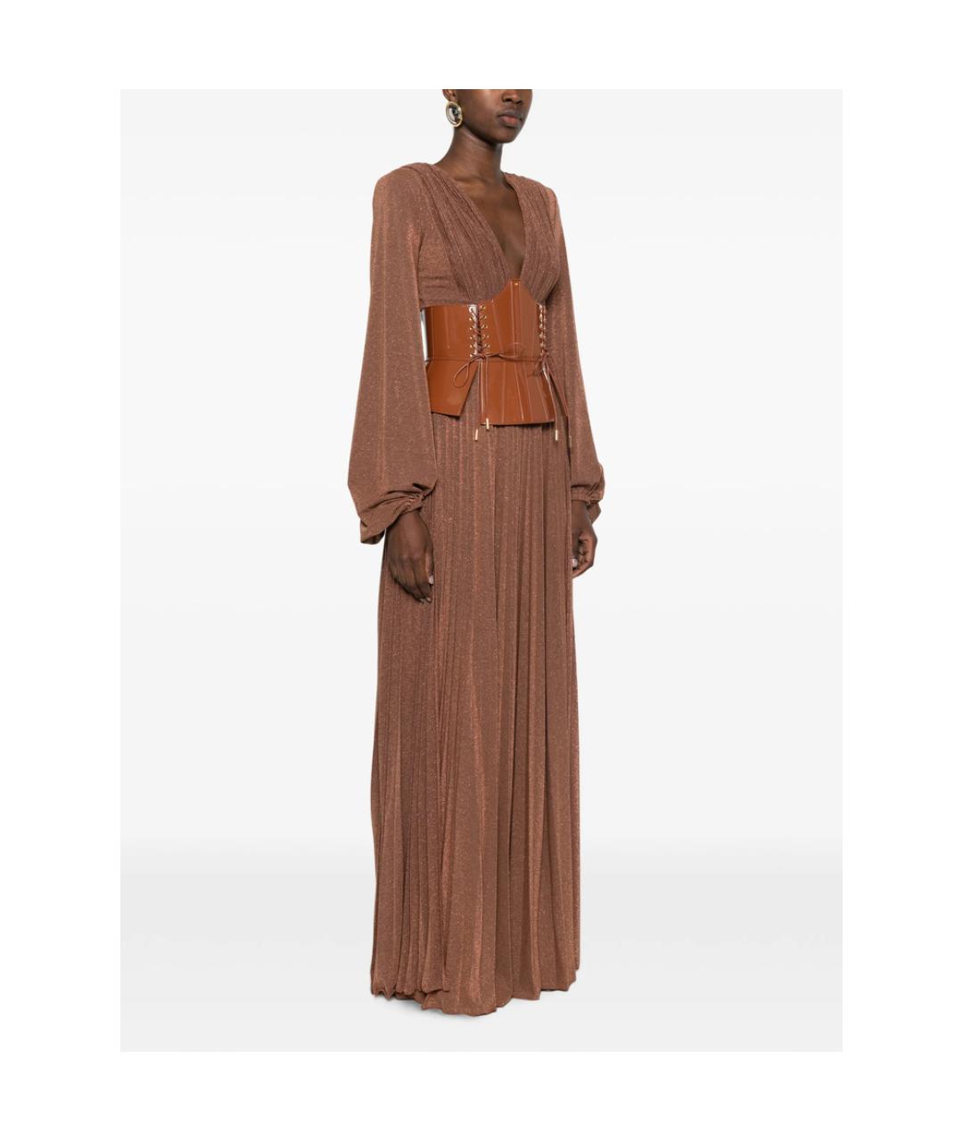 ELISABETTA FRANCHI Коричневое полиэстеровое вечернее платье, фото 4