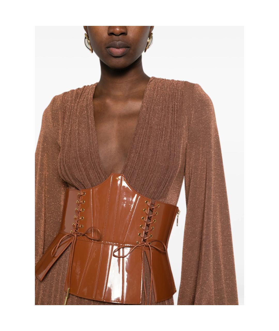 ELISABETTA FRANCHI Коричневое полиэстеровое вечернее платье, фото 3