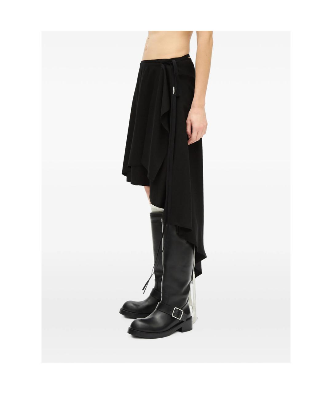 ANN DEMEULEMEESTER Черная вискозная юбка миди, фото 4