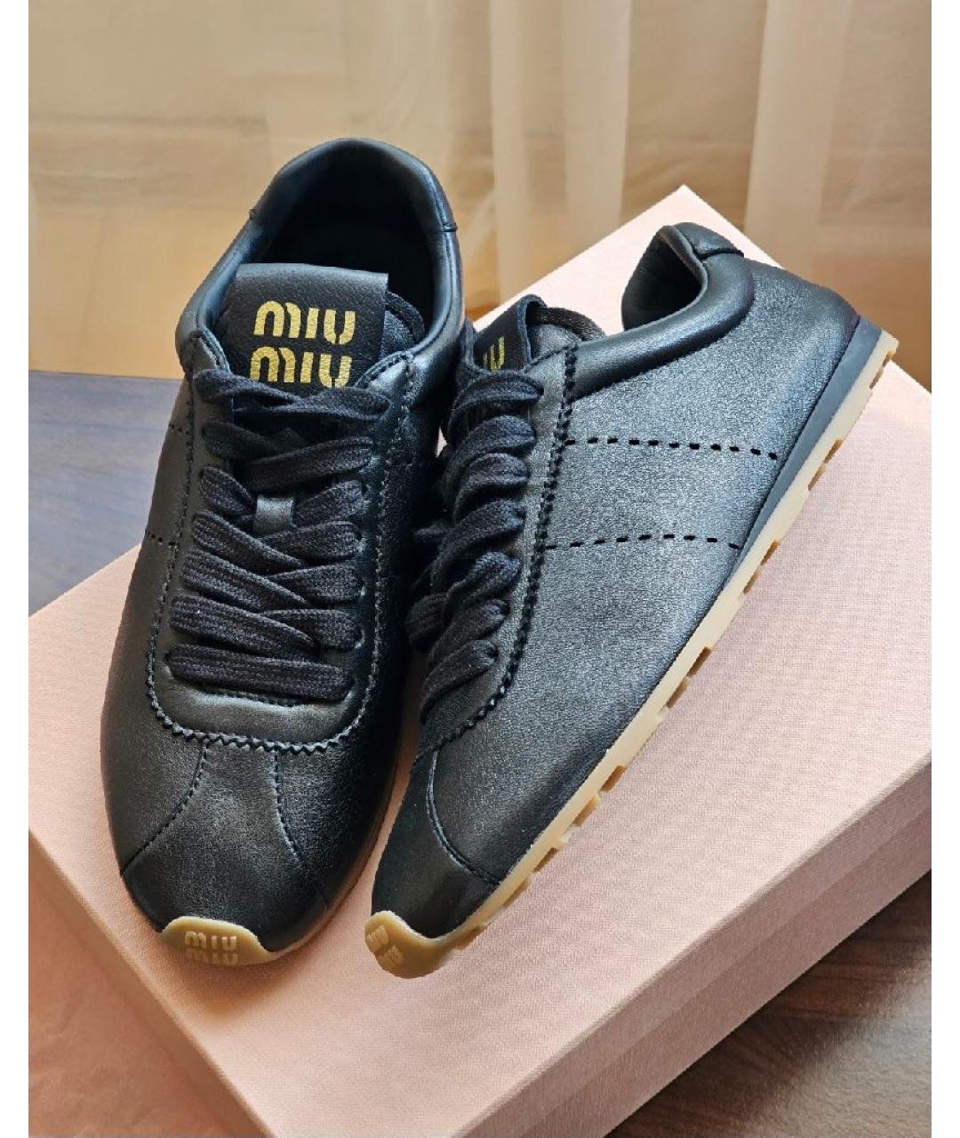 MIU MIU Черные кожаные кеды, фото 3