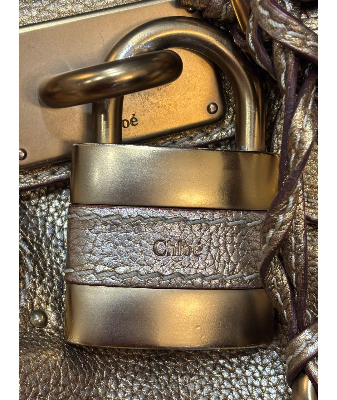 CHLOE Золотая кожаная сумка с короткими ручками, фото 7