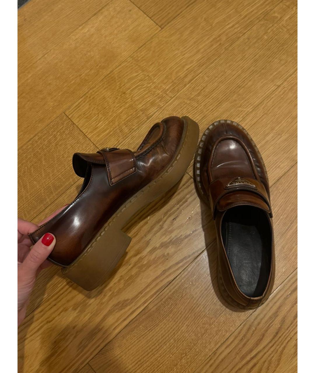 PRADA Коричневые кожаные лоферы, фото 8