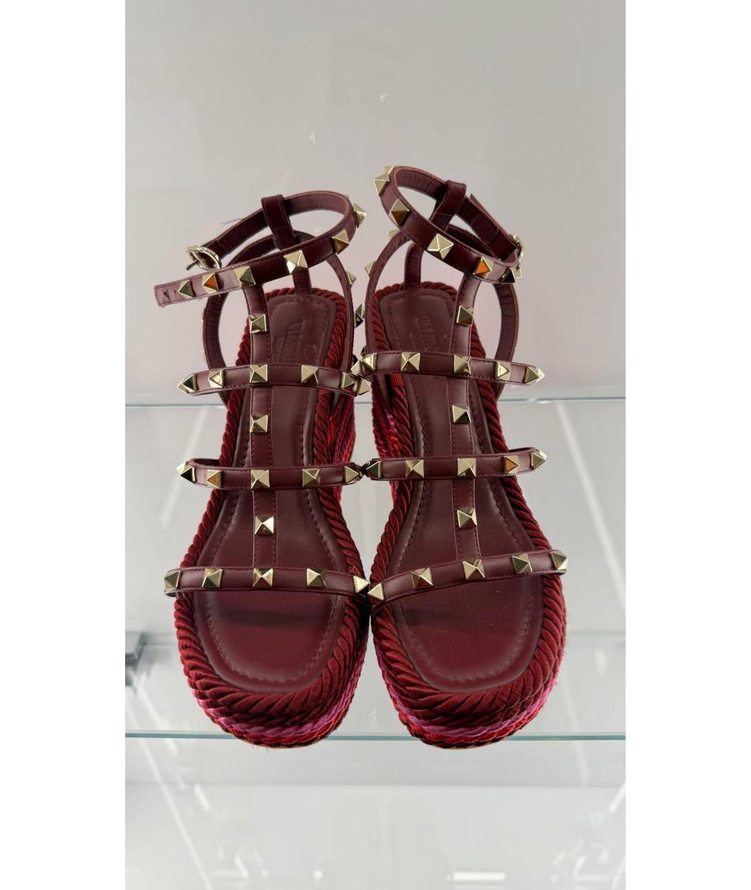 VALENTINO Бордовые кожаные босоножки, фото 2