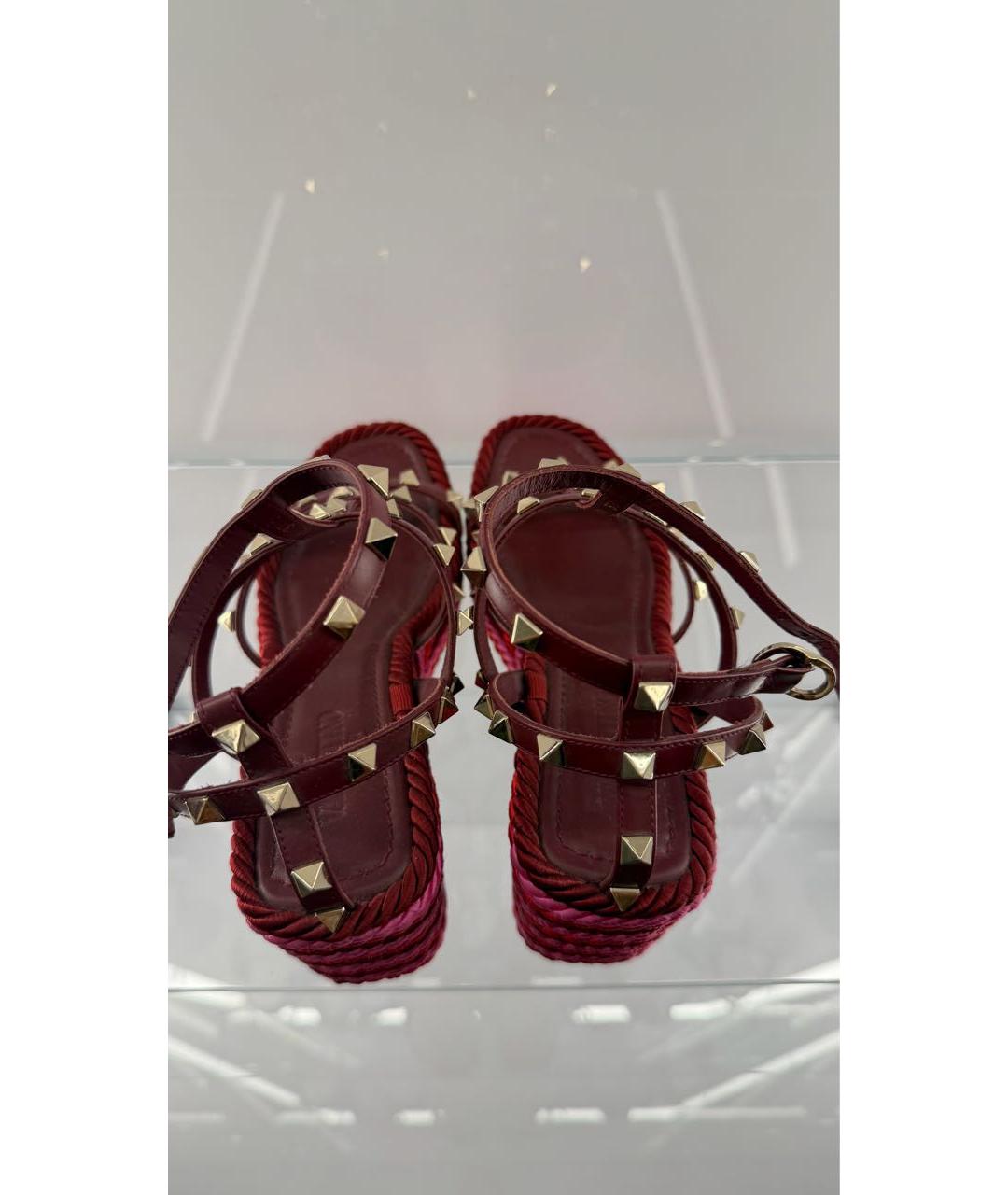 VALENTINO Бордовые кожаные босоножки, фото 3