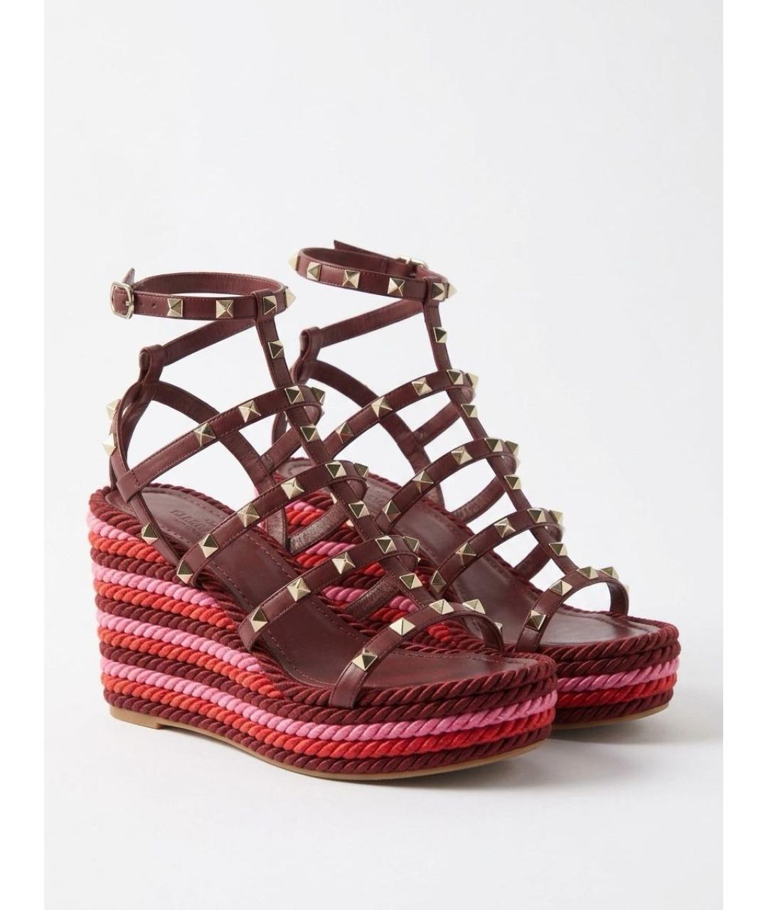 VALENTINO Бордовые кожаные босоножки, фото 5