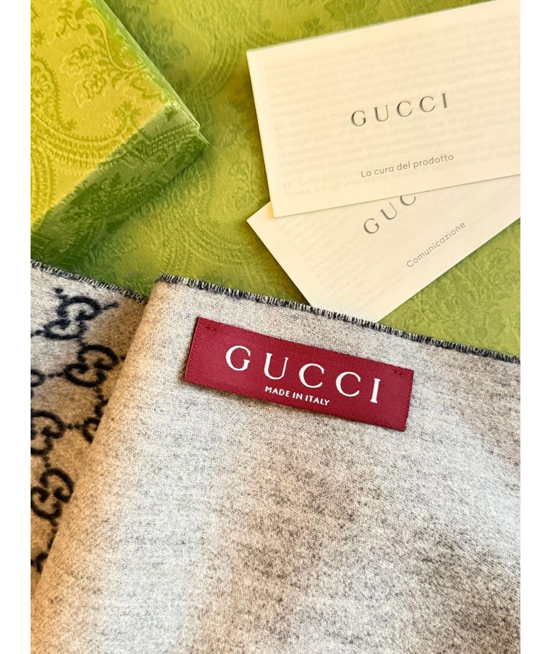 GUCCI Черный шерстяной шарф, фото 4