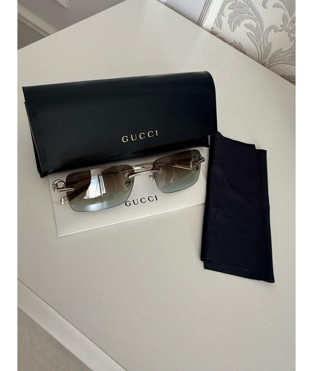 GUCCI Серебряные металлические солнцезащитные очки, фото 4