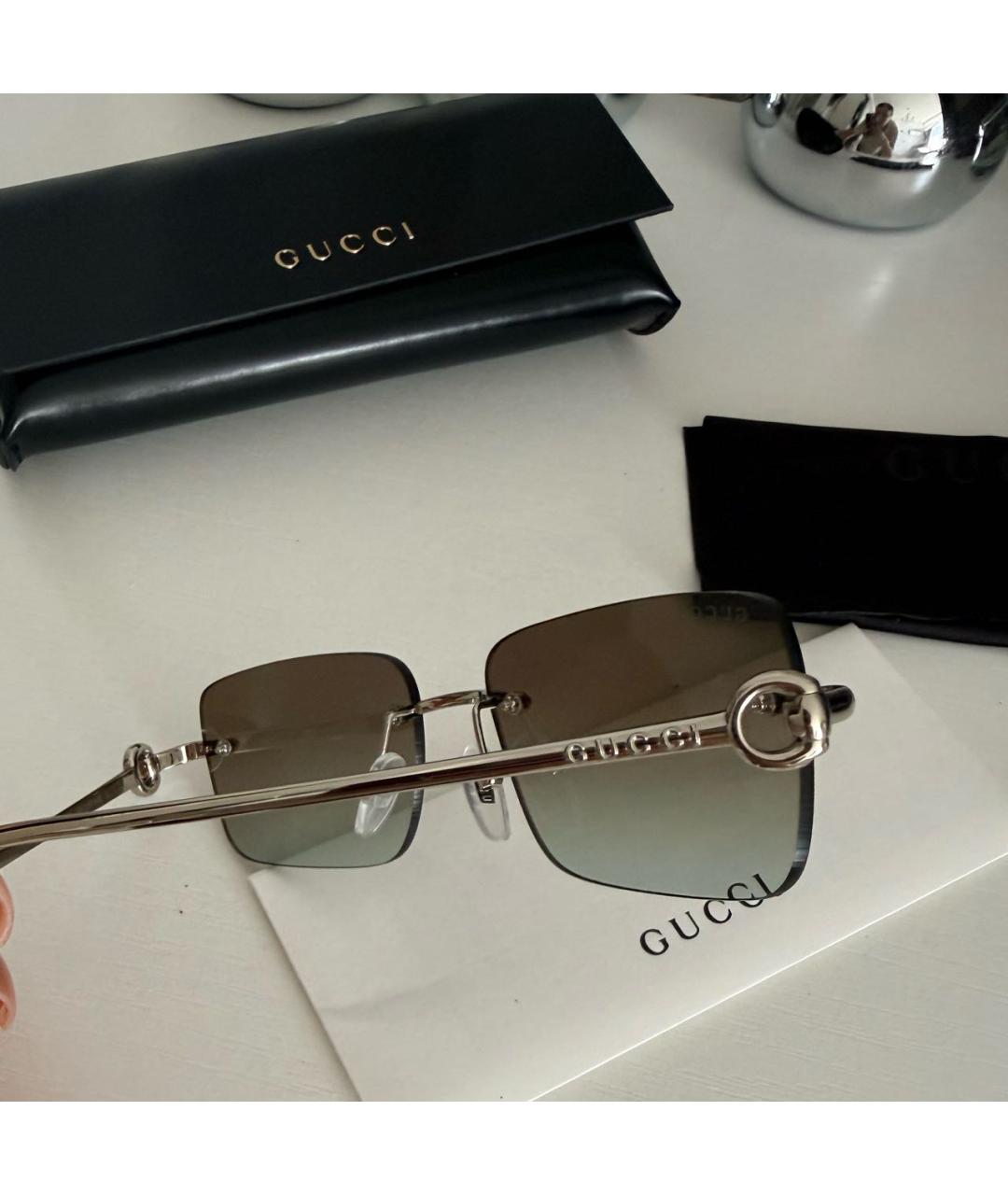 GUCCI Серебряные металлические солнцезащитные очки, фото 3