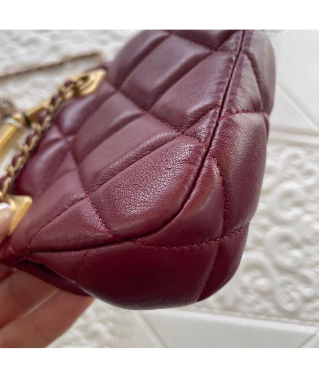 CHANEL Бордовая кожаная сумка через плечо, фото 6