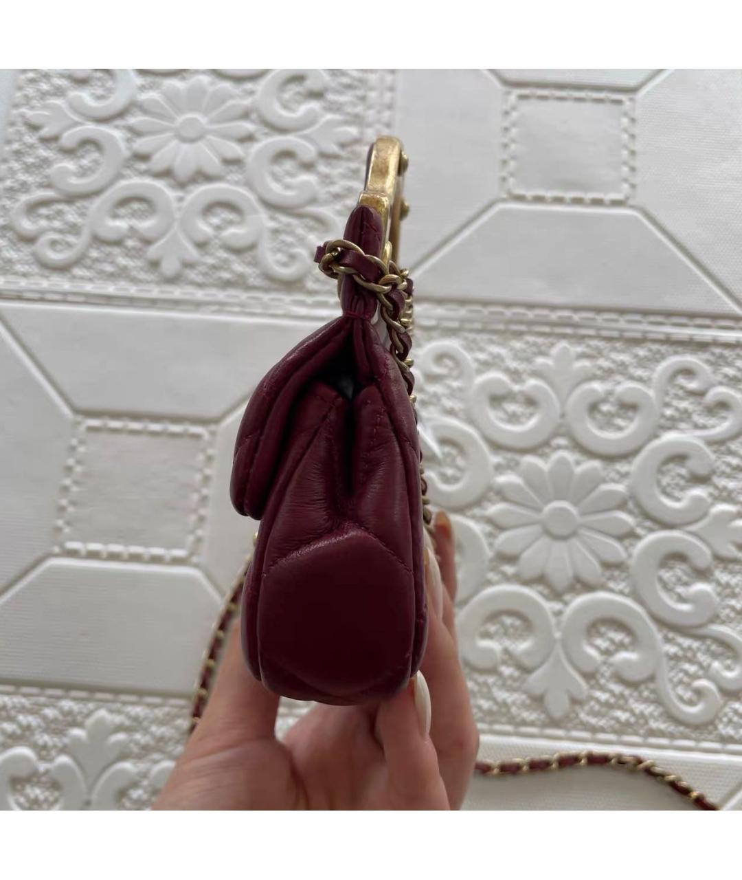 CHANEL Бордовая кожаная сумка через плечо, фото 3