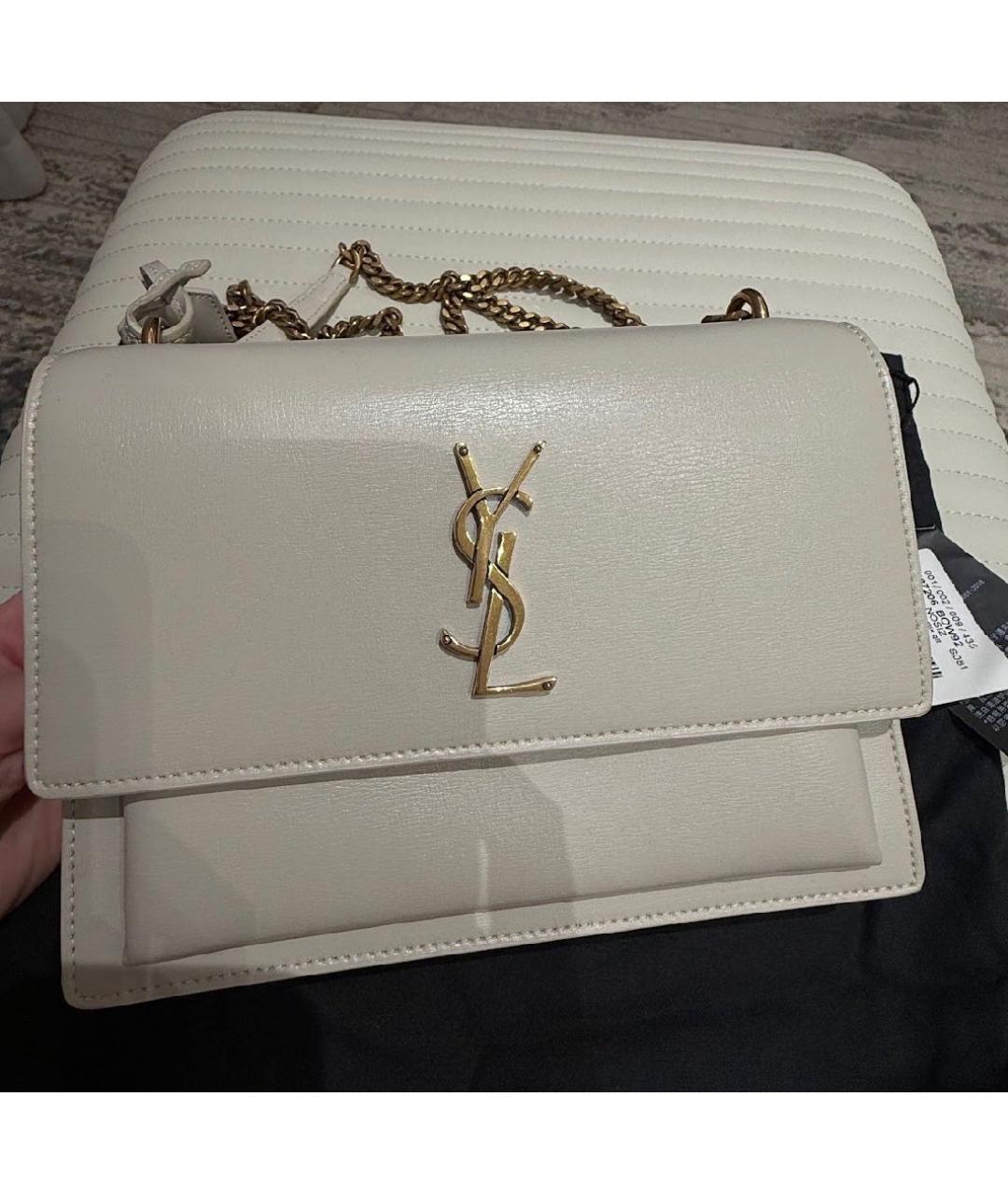 SAINT LAURENT Белая кожаная сумка с короткими ручками, фото 2