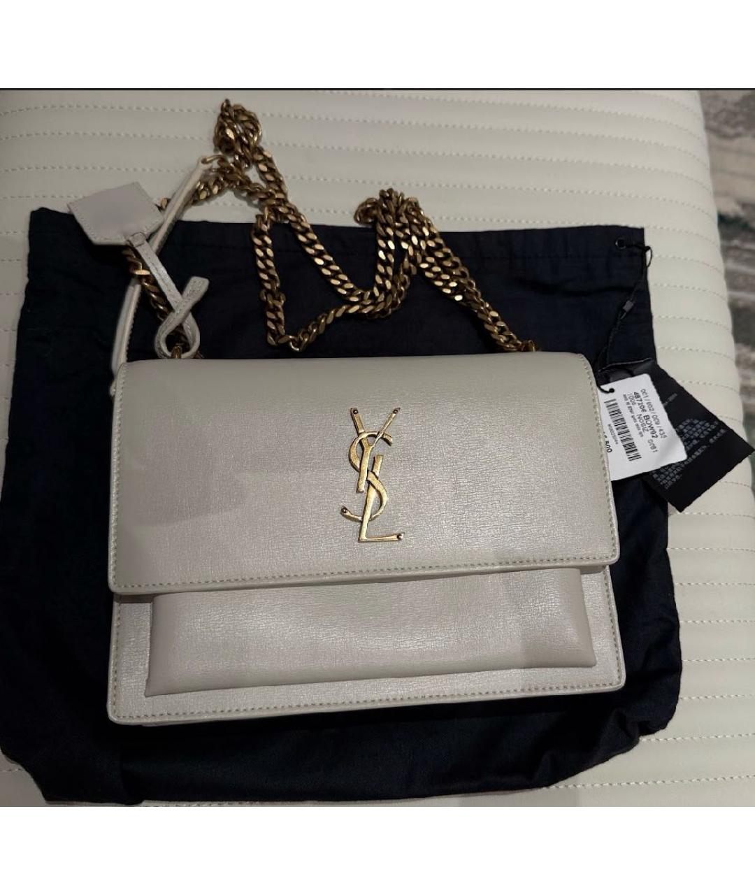 SAINT LAURENT Белая кожаная сумка с короткими ручками, фото 8