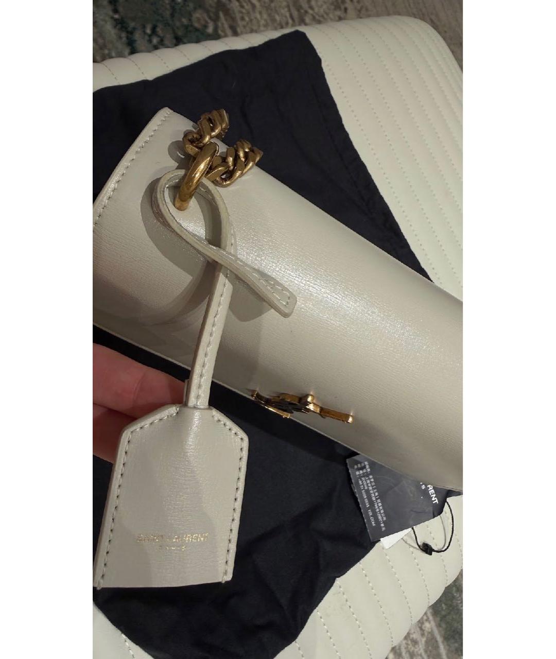 SAINT LAURENT Белая кожаная сумка с короткими ручками, фото 6
