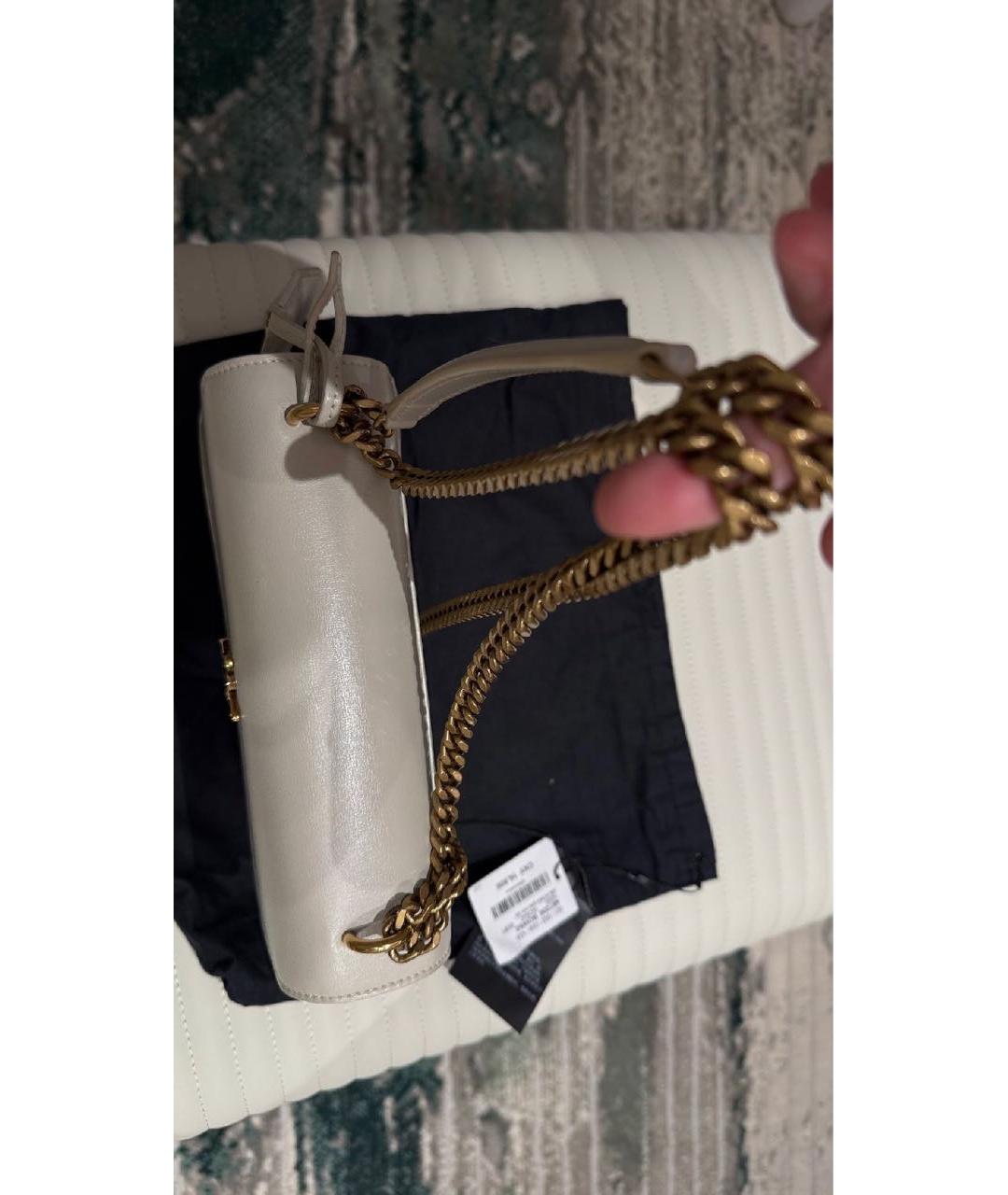 SAINT LAURENT Белая кожаная сумка с короткими ручками, фото 3
