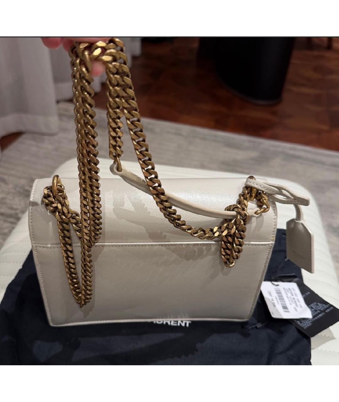 SAINT LAURENT Белая кожаная сумка с короткими ручками, фото 4