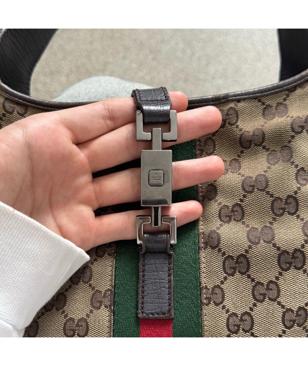 GUCCI Коричневая сумка с короткими ручками из канвы, фото 3