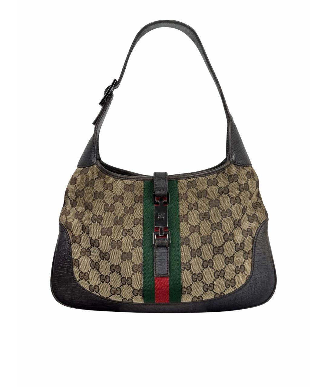 GUCCI Коричневая сумка с короткими ручками из канвы, фото 1