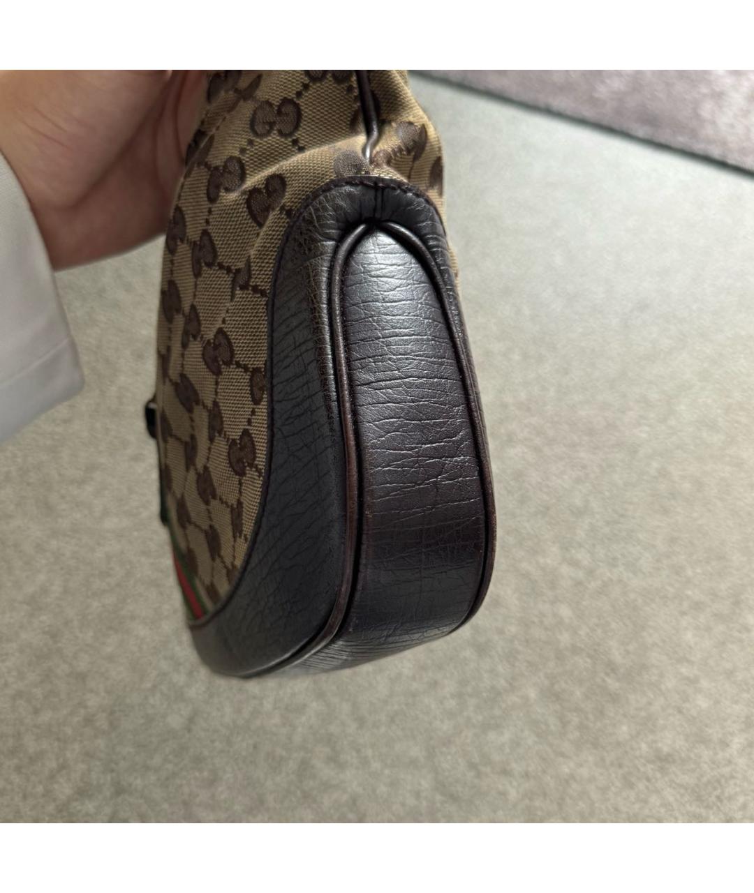 GUCCI Коричневая сумка с короткими ручками из канвы, фото 5