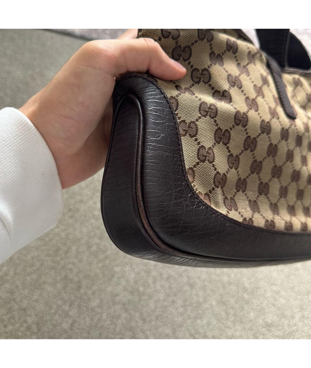GUCCI Коричневая сумка с короткими ручками из канвы, фото 6
