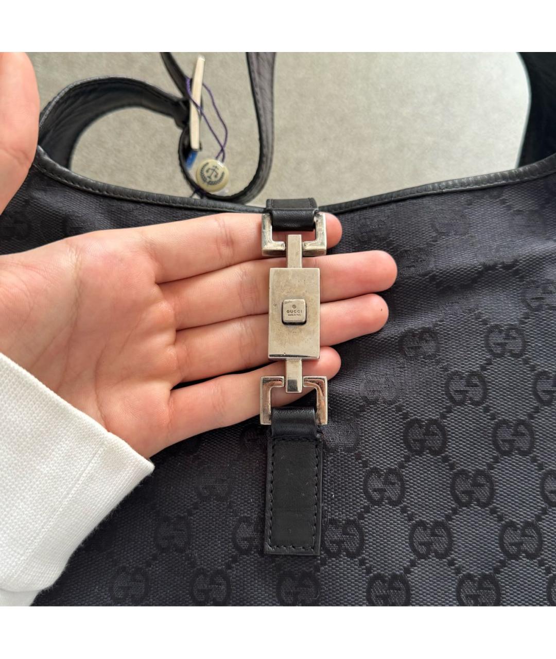 GUCCI Черная сумка с короткими ручками из канвы, фото 3
