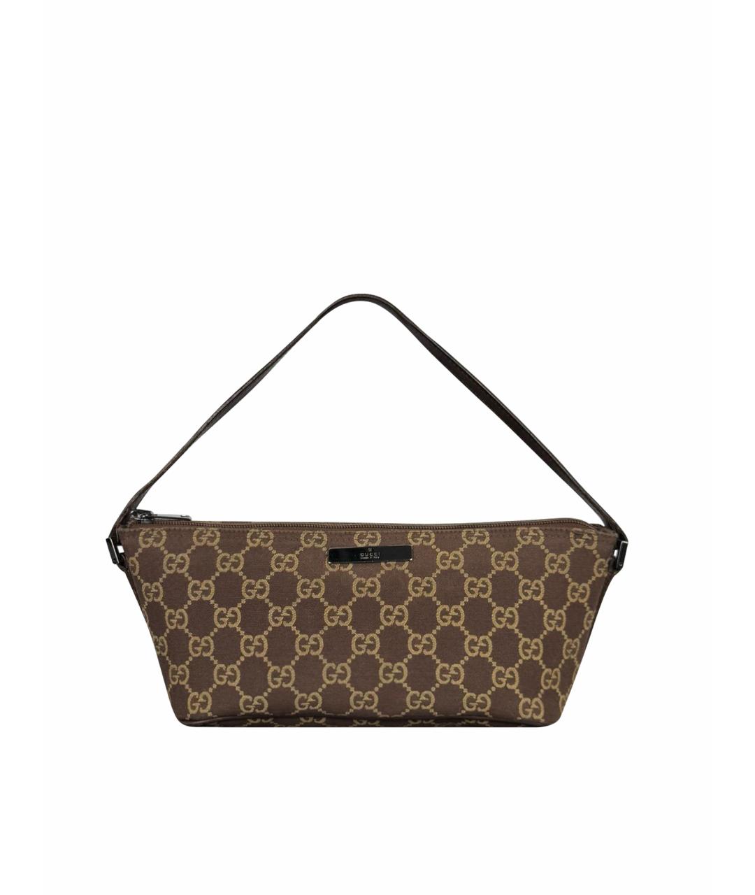 GUCCI Коричневая сумка с короткими ручками из канвы, фото 1