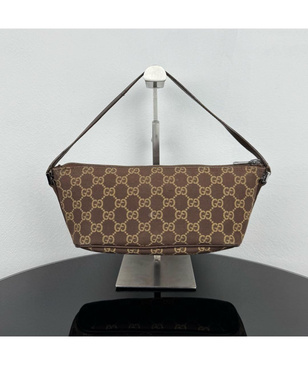 GUCCI Коричневая сумка с короткими ручками из канвы, фото 2